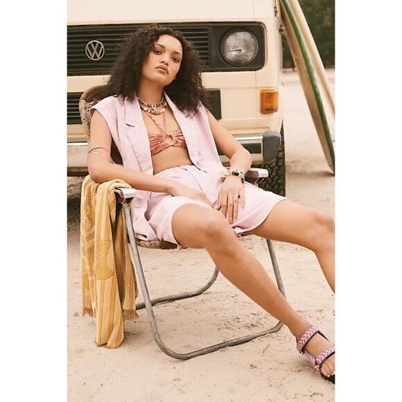 NWT FREE PEOPLE Sz M ON THE PATH SHORT SUIT SET IN ROSE - Picture 4 of 4